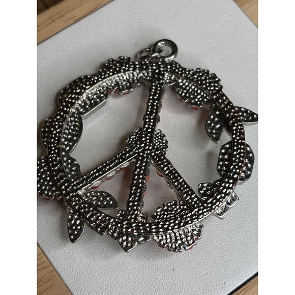 Metallic Floral Peace Sign Pendant With Orange & Turquoise Beads Faux Pearls & S - Picture 5 of 5